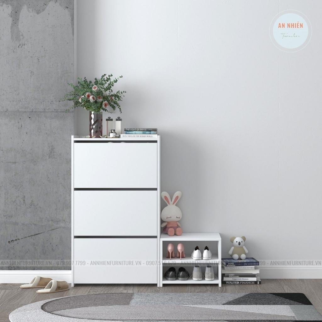 Tủ giày dép thông minh - Kệ giày MDF 3 tầng sức chứa siêu lớn - Kèm ghế vừa ngồi vừa để được giày