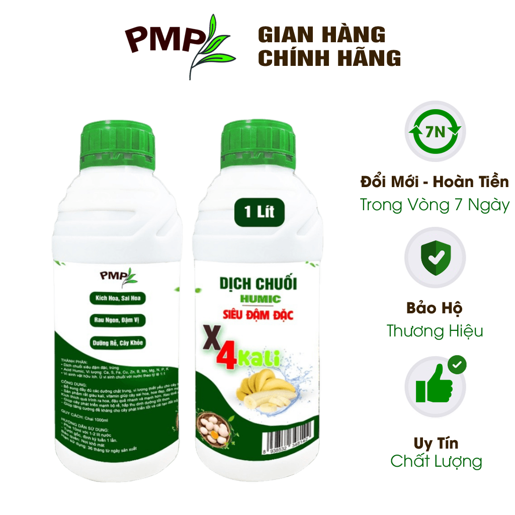 Combo 2 Chai Dịch Chuối Humic PMP Vi Sinh Chuyên Dùng Cho Hoa Hồng, Rau Sạch 1L/Chai