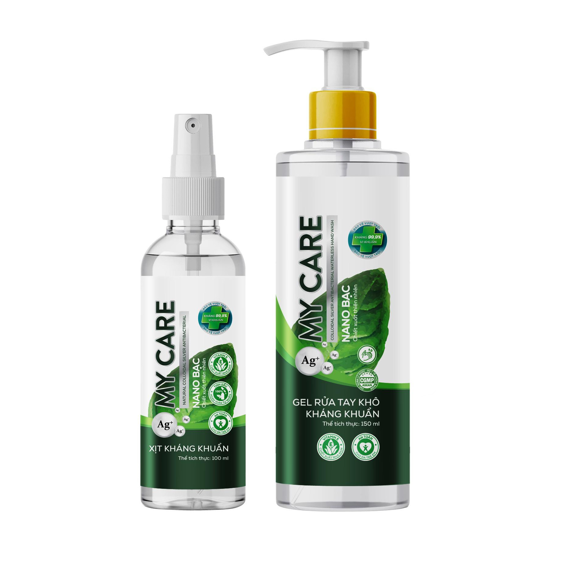 Combo Nano Bạc My Care (Chai Xịt 100ml và Gel 150ml) Hương Tinh Dầu Tự Nhiên, Diệt 99,9% Vi Khuẩn, Ngăn Ngừa Các Virus Lây Bệnh, Đạt Chuẩn CGMP