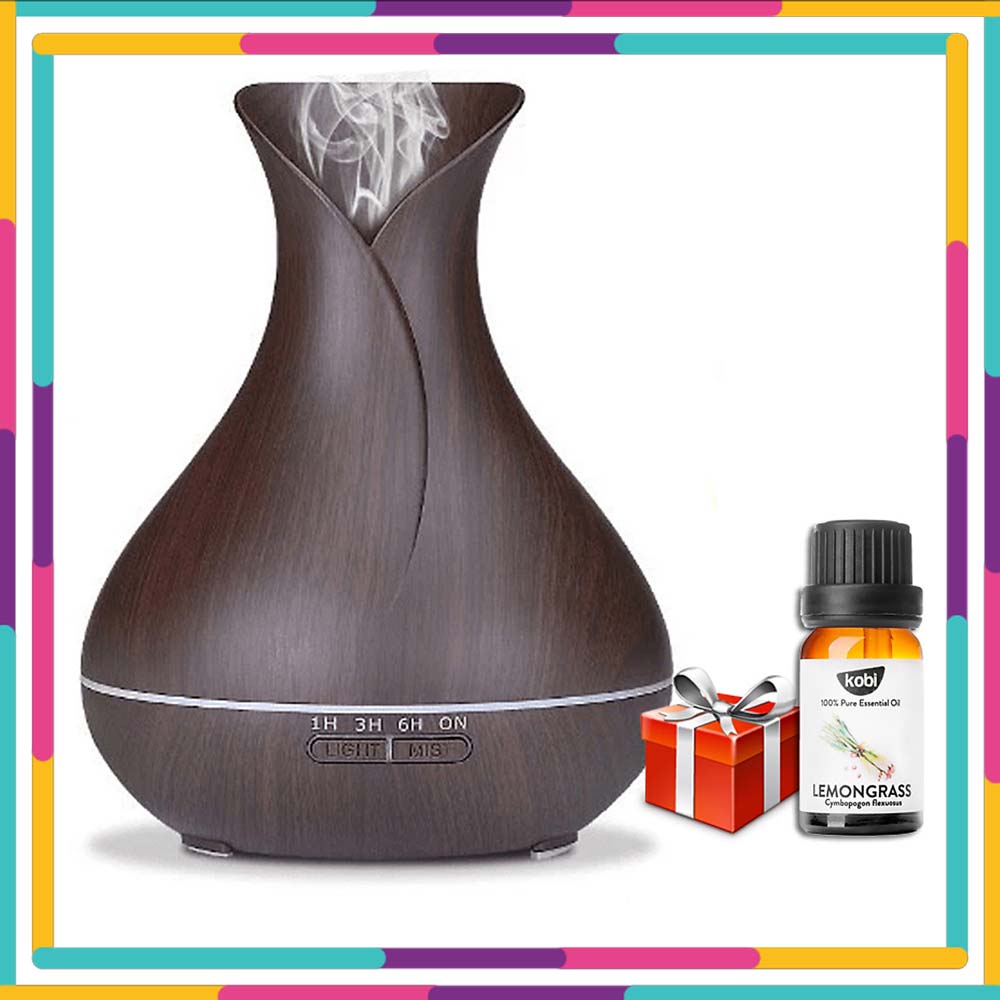 Máy khuếch tán tinh dầu cao cấp Tulip giúp khuếch tán, tỏa hương tinh dầu, tạo độ ẩm, xông phòng, tặng kèm điều khiển từ xa và tinh dầu Sả chanh Kobi
