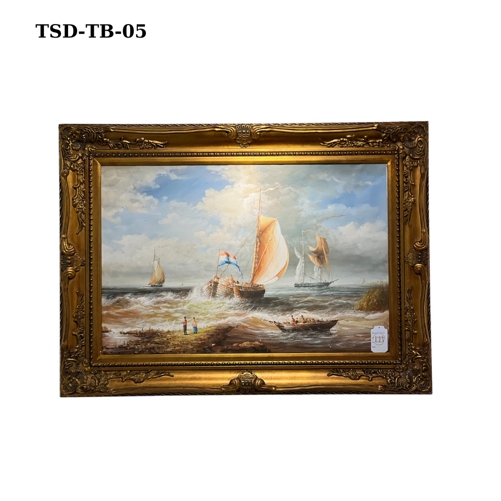 Tranh sơn dầu họa tiết phong cảnh thuyền và biển mang phong cách tân cổ điển TSD-TB-05