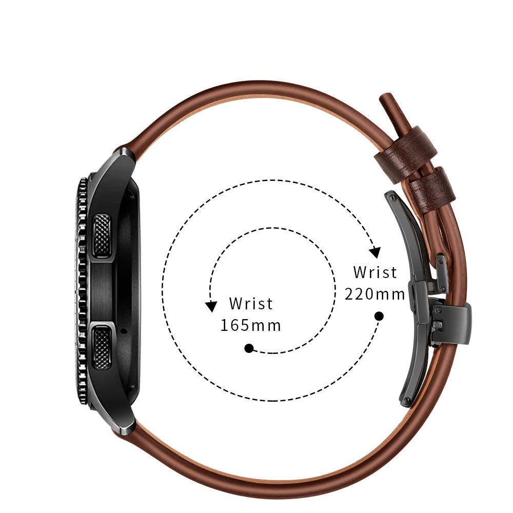 Dây Da màu Coffee Size 22mm Khóa Bướm Chống Gãy Cho Galaxy Watch 46, Gear S3, Huawei Watch GT 2, Fossil