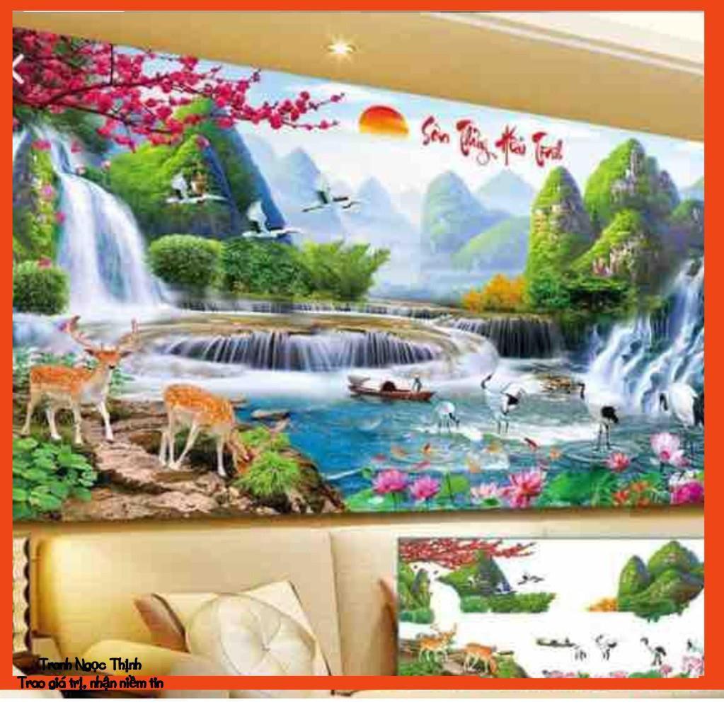 Tranh đính đá cao cấp Phong Cảnh sơn thủy hữu tinh 120x55Cm