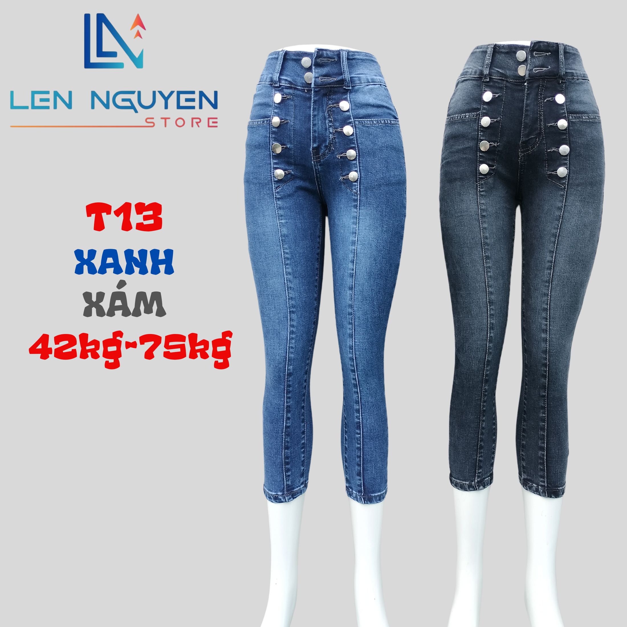 T13_Quần jean nữ, 9 tất, lưng cao, quần bò nữ dáng ôm, quần rin nữ có big size, cho 42kg đến 75kg