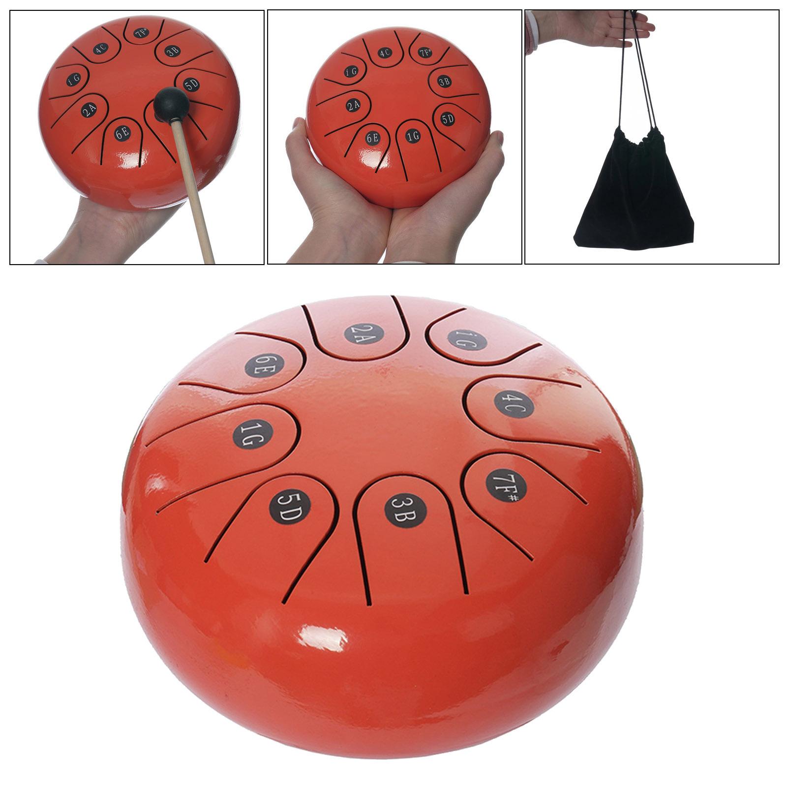 Steel Tongue Drum, 8 Notes 6 inch C-Key Handpan Hand Drums with Travel Bag, Mallets, for Meditation, Entertainment, Music and Gift, Orange