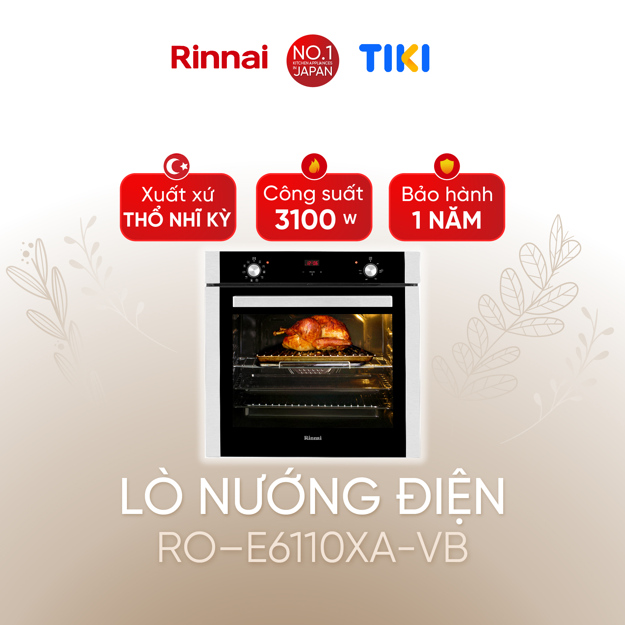 Lò nướng điện âm tủ  Rinnai RO-E6110XA-VB dung tích 69L 3100W - Hàng chính hãng.