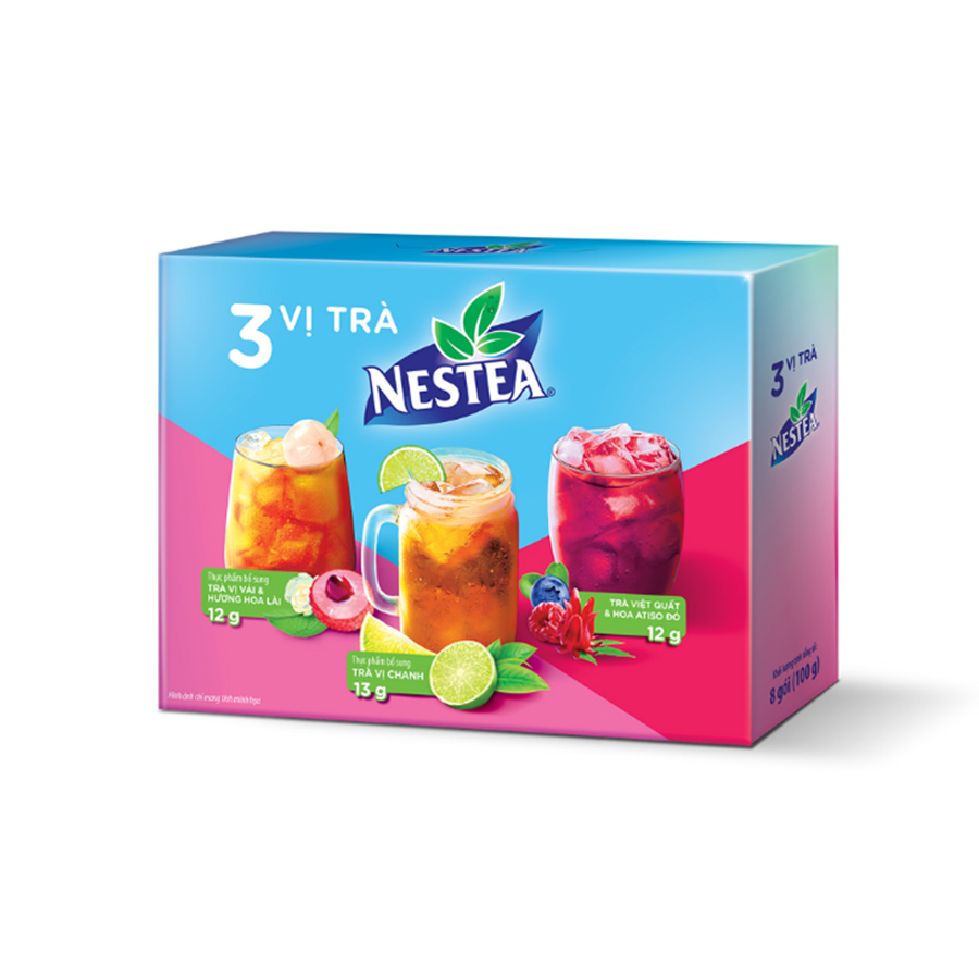 Hộp 3 vị thực phẩm bổ sung NESTEA: Trà vị Chanh + Trà vị Vải và Hương Hoa Lài + Trà Việt Quất và Hoa Atiso Đỏ