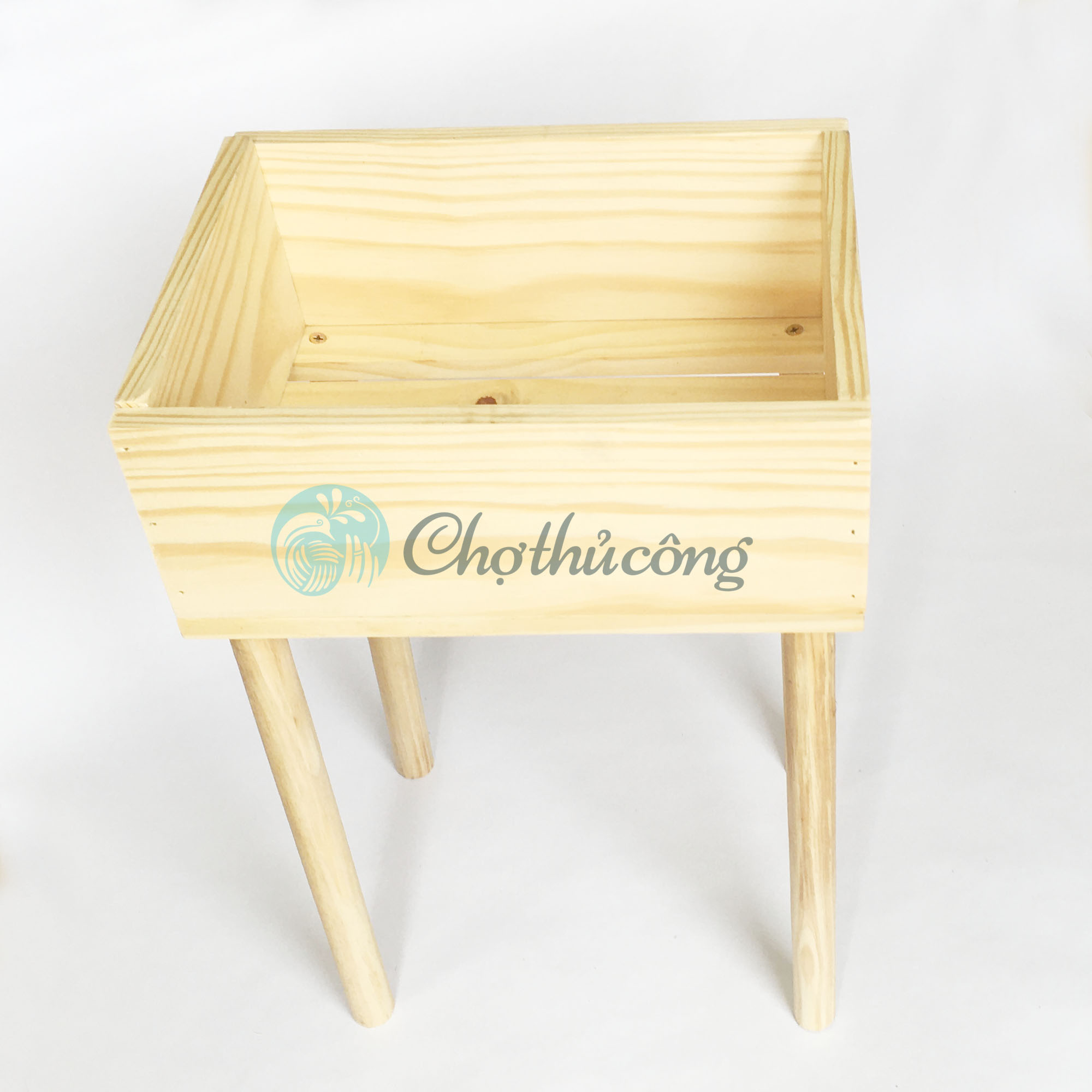 Chậu gỗ trồng cây trang trí từ gỗ thông tự nhiên, chậu trồng cây gỗ pallet - kệ gỗ khay gỗ decor có chân
