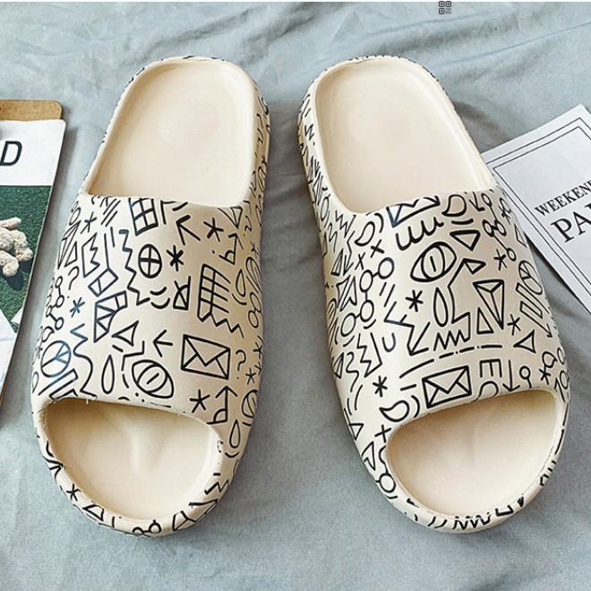 Dép ullzang bánh mì họa tiết hình học đế siêu dày nam nữ 2021