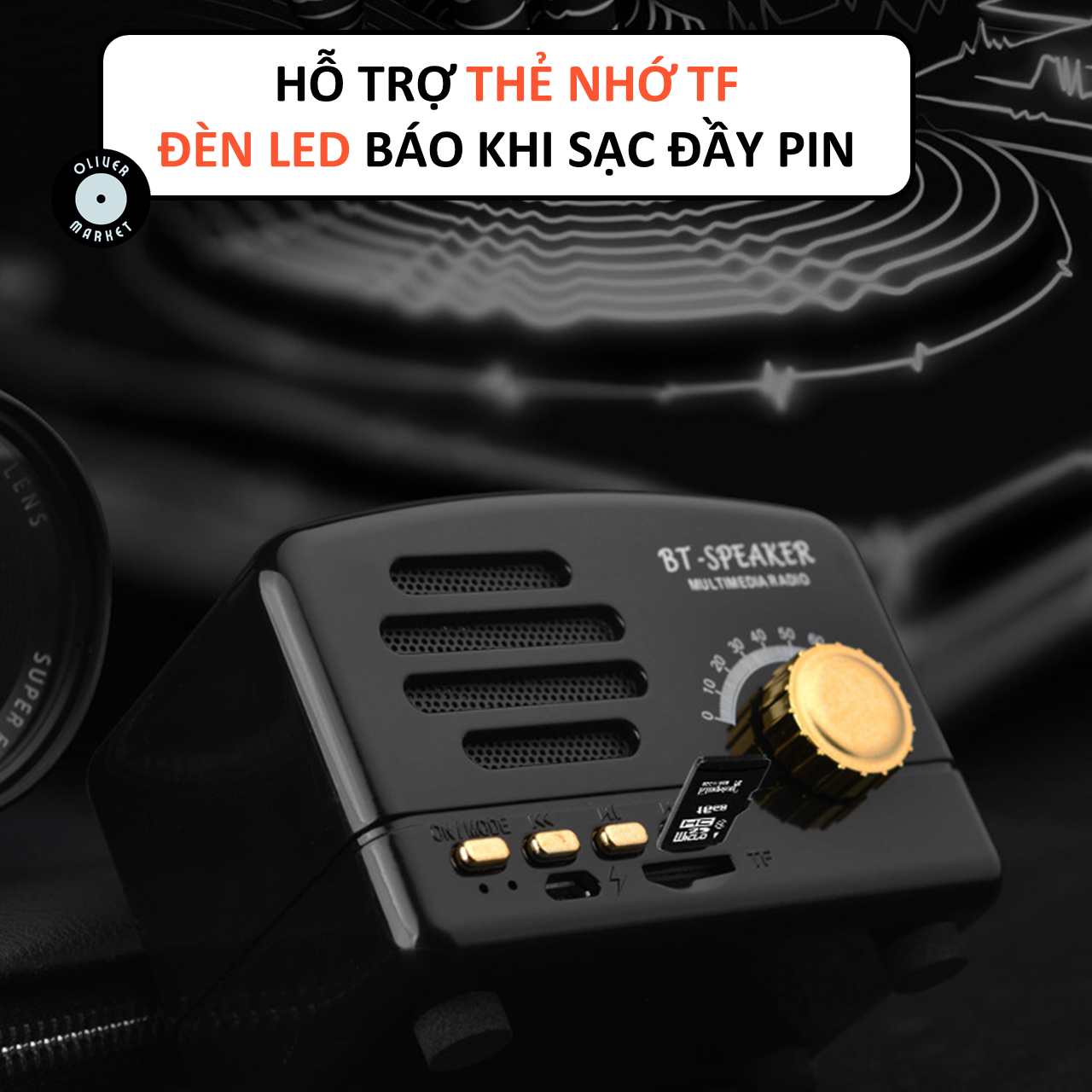 Loa Bluetooth Mini OLIVER BT01 Loa Vân Gỗ Cổ Điển Đồ Decor Bàn Học Trang Trí Phòng Ngủ Loa Laptop Retro Vintage Làm Quà Tặng