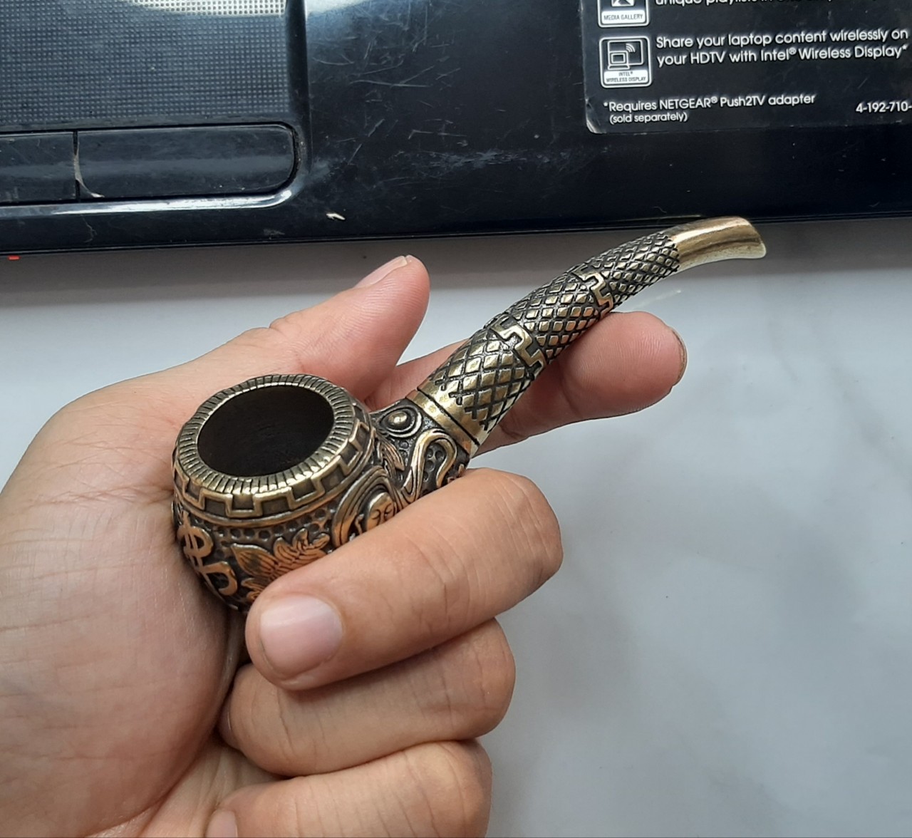 Tẩu thuốc đồng nguyên chất cao cấp khắc hình Phật | Shop Thành Nhi
