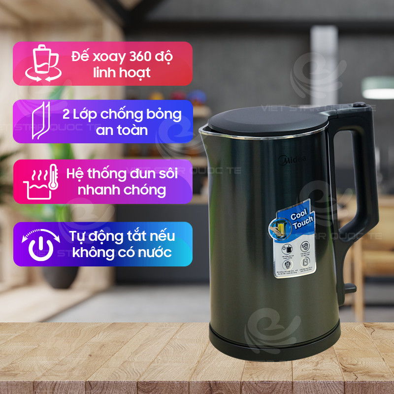 Ấm / Bình Đun Nước Siêu Tốc Midea MK-317DW, Dung Tích 1,7L - Hàng Chính Hãng