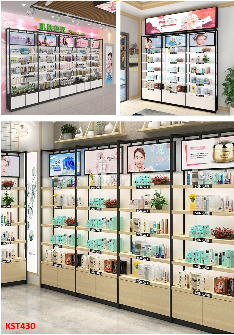 Kệ trưng bày sản phẩm, hàng hóa , kệ trang trí khung sắt mặt gỗ KST430 - NỘI THẤT LẮP RÁP VIENDONGADV