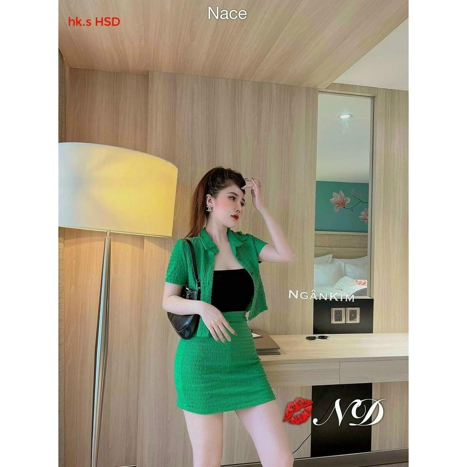 Set 3 Món Áo Cổ Sơ Mi Và Chân Váy Có Lót