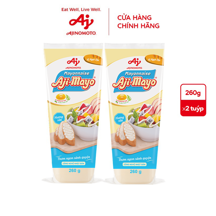 Combo 2 Tuýp Xốt Mayonnaise Aji-mayo® Vị Ngọt Dịu 260g/Tuýp