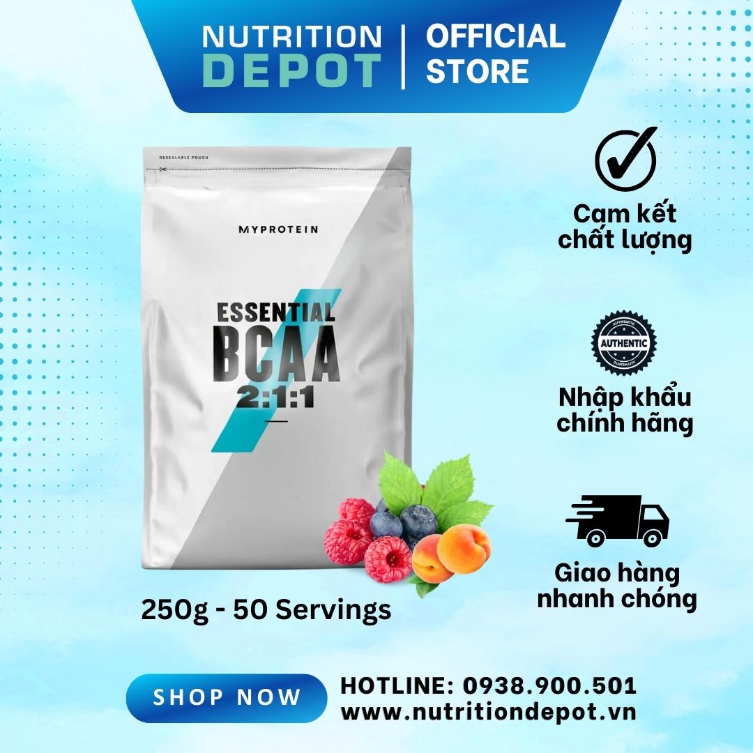Thực phẩm bổ sung gia tăng sức bền và phục hồi cơ Myprotein Essential BCAA 250g – Nutrition Depot Vietnam