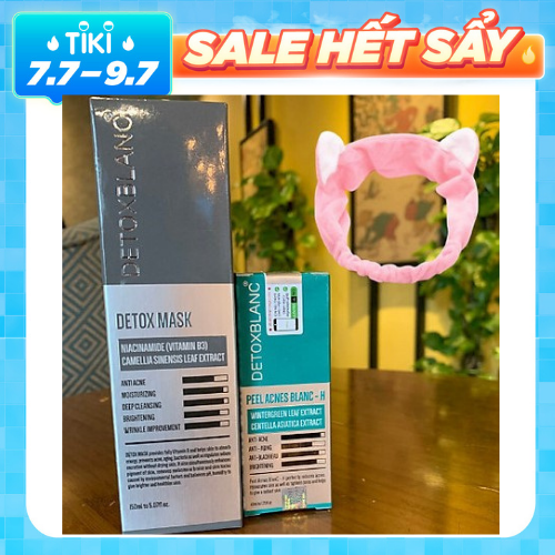 Combo Detox Blanc Thải độc Giảm mụn tận gốc dành cho da thường Mặt Nạ Detox mask và Serum mụn Lộc Đề + Tặng kèm băng đô thời trang