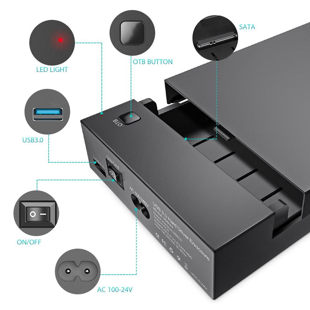 2.5"/3.5'' Hard Drive External Enclosure Docking Station SATA to USB 3.0 HDD/SSD