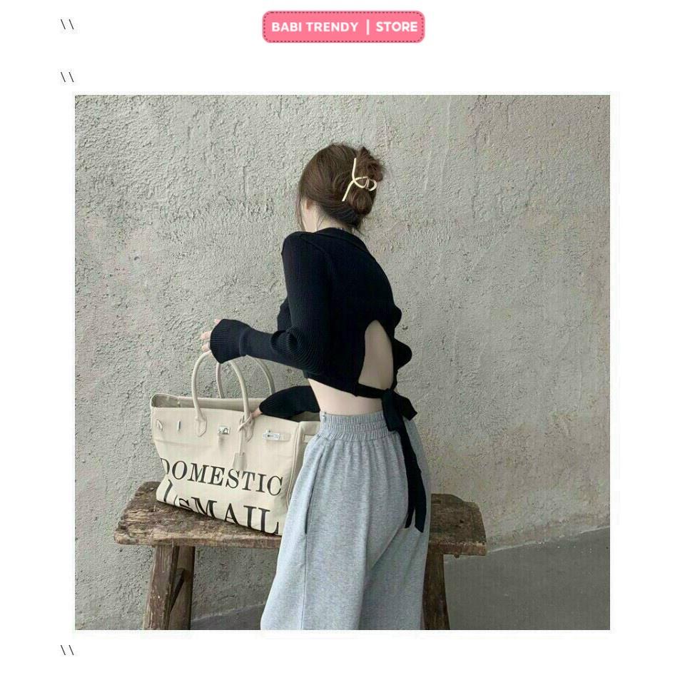 Áo Croptop Nữ Cổ V tay dài ôm dáng gợi cảm phong cách hàn quốc trẻ trung năng động - Babi Trendy CT27