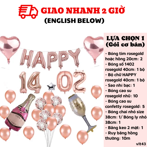 Bộ bong bóng trang trí lễ tình nhân 14/2 màu rosegold cao cấp vlt43