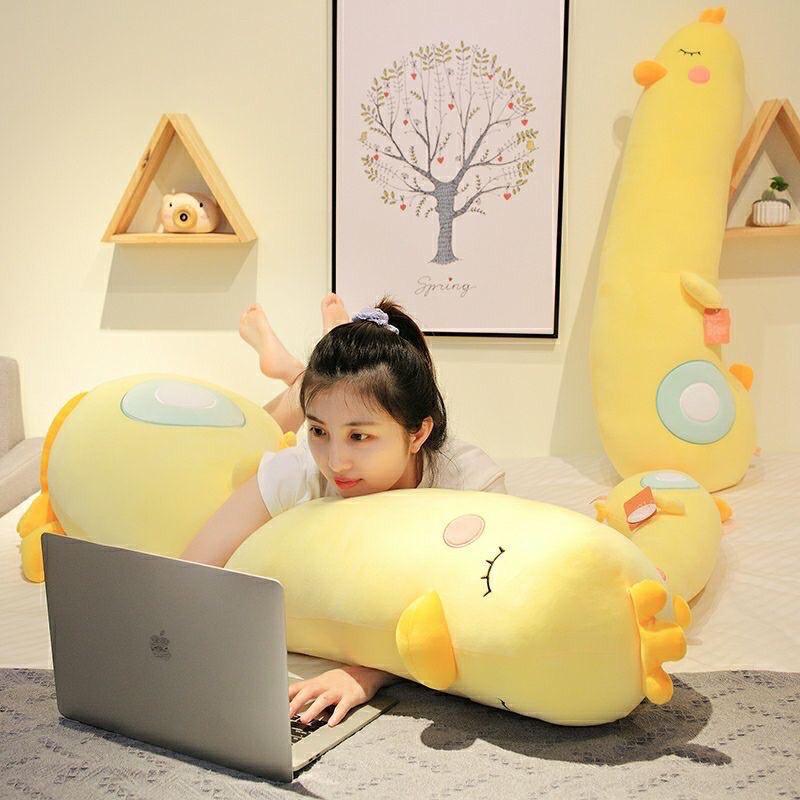 GẤU BÔNG GỐI ÔM GÀ VÀNG DÀI SIÊU CUTE, GẤU BÔNG CAO CẤP (Có Khoá Kéo