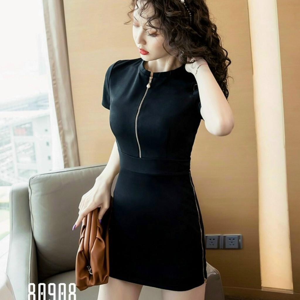 Set bộ nữ văn phòng,đồ mặc nhà dạo phố màu đen khóa kéo cách điệu