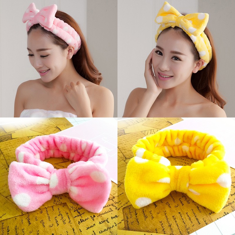 Băng đô nơ chấm bi, băng đô turban rửa mặt trang điểm kiểu dáng cute BD28