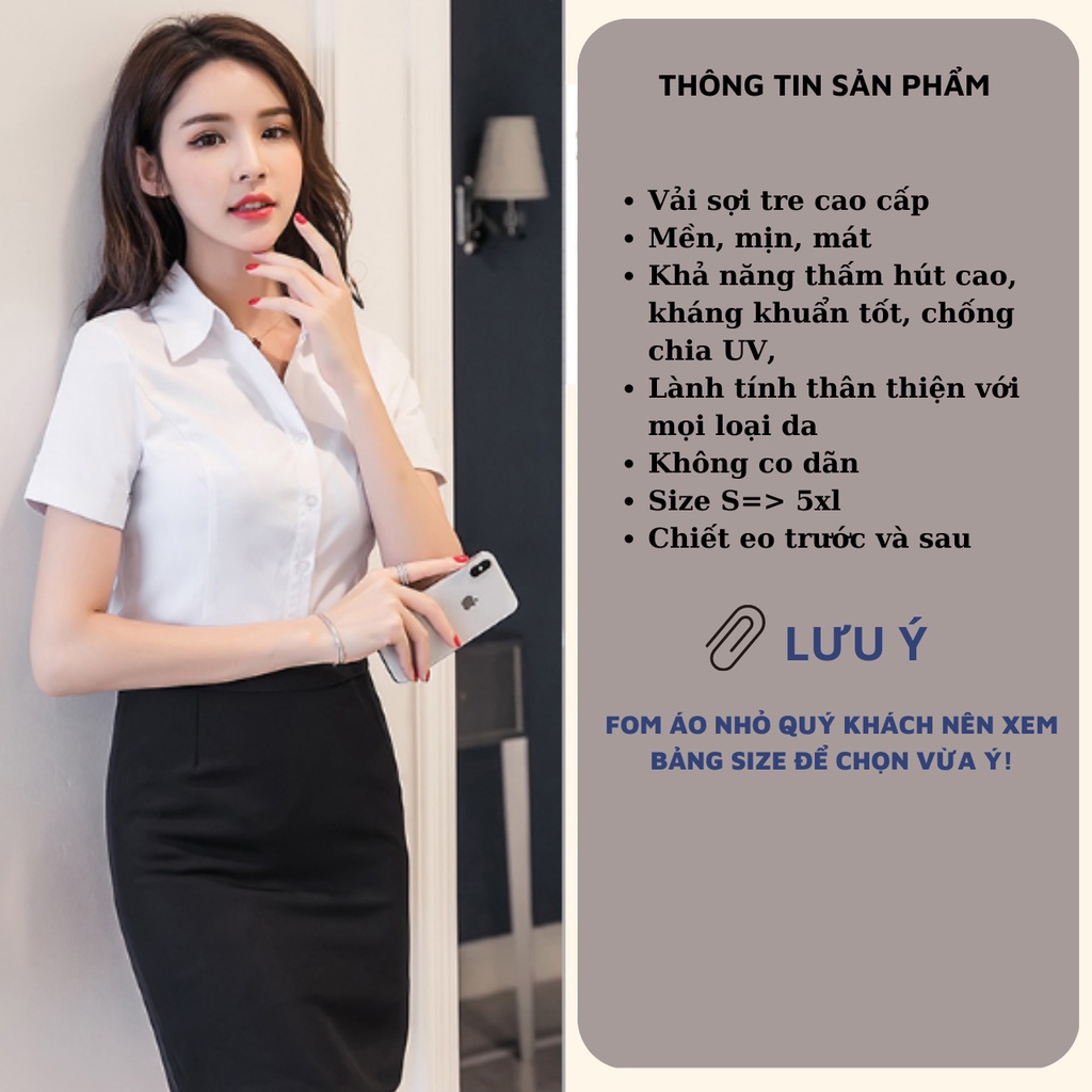 Áo sơ mi nữ màu trắng dáng ôm Oxatyl M236 Chất liệu vải sợi tre phong cách công sở mang đi làm, đi học