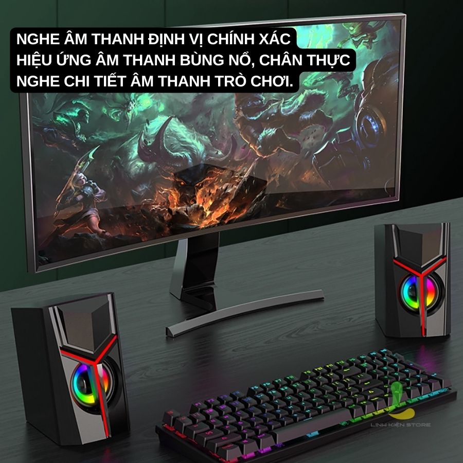 Loa vi tính DX19 - Loa máy tính mini để bàn kết nối có dây, tích hợp đèn LED RGB ấn tượng, tương thích nhiều thiết bị