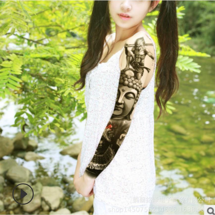 Hình xăm dán kín tay cao cấp 17x48cm trắng đen- deal sooc 6k bắp tay xinh