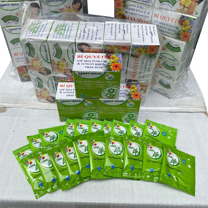 Giá Sỉ Thuốc dưỡng hoa Longlife Gói 5gr Hiệu LongLife Israel là bí quyết giúp hoa cắm bình lâu tàn và 14 ngày không thay nước mới tại vưa sỉ hoa