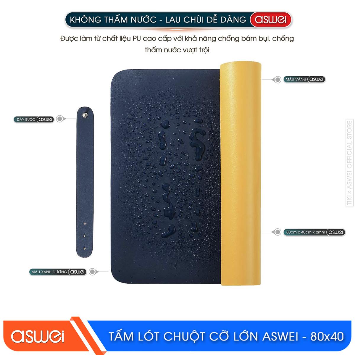 Lót Chuột ASWEI - Pad Chuột MXL800 Extended 80x40 - Miếng Lót Chuột Sử Dụng 2 Mặt Tiện Lợi - Chất Liệu Da Pu Cao Cấp - Tấm Lót Chuột Chống Nhăn, Không Thấm Nước - Hàng Chính Hãng