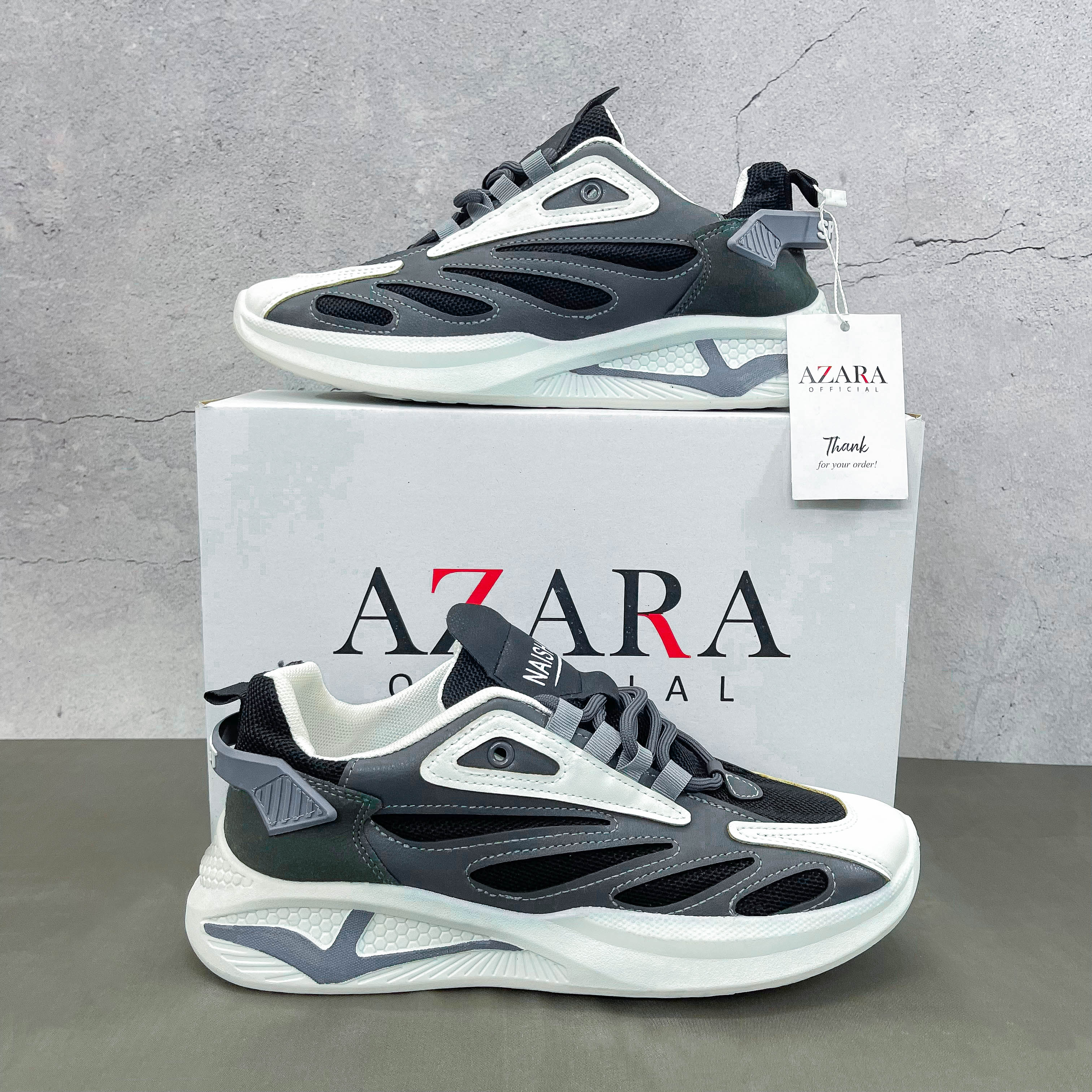 Giày Thể Thao Nam AZARA- Sneaker Màu Xám - Trắng, Giày Thể Thao Chạy Bộ, Vải Thoáng Khí, Đế Chống Sốc  - G5431