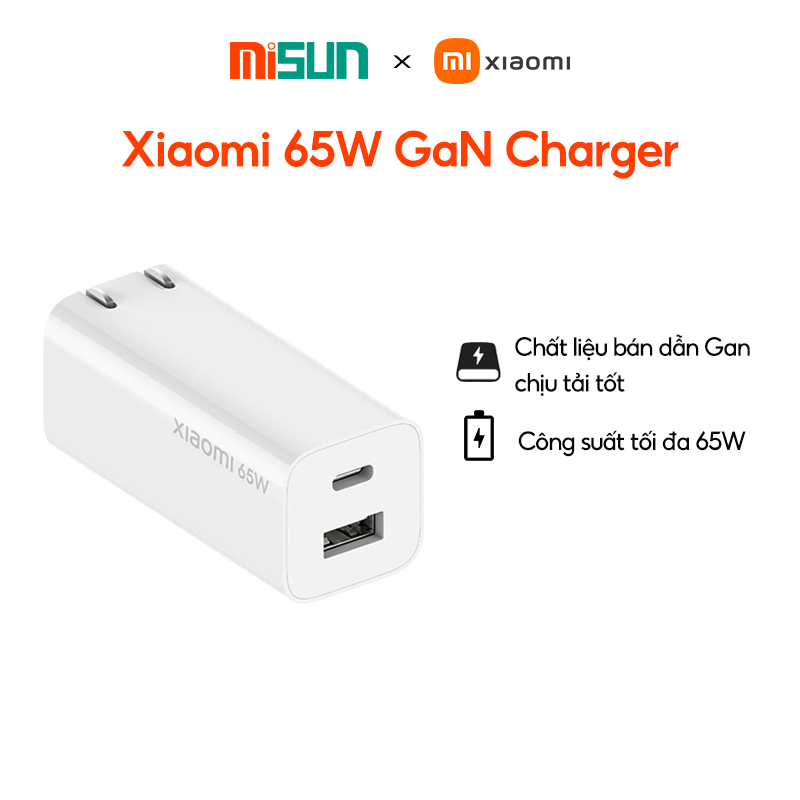 Cốc sạc Xiaomi 65W GaN (Type A &amp; Type C) -Hàng Nhập Khẩu