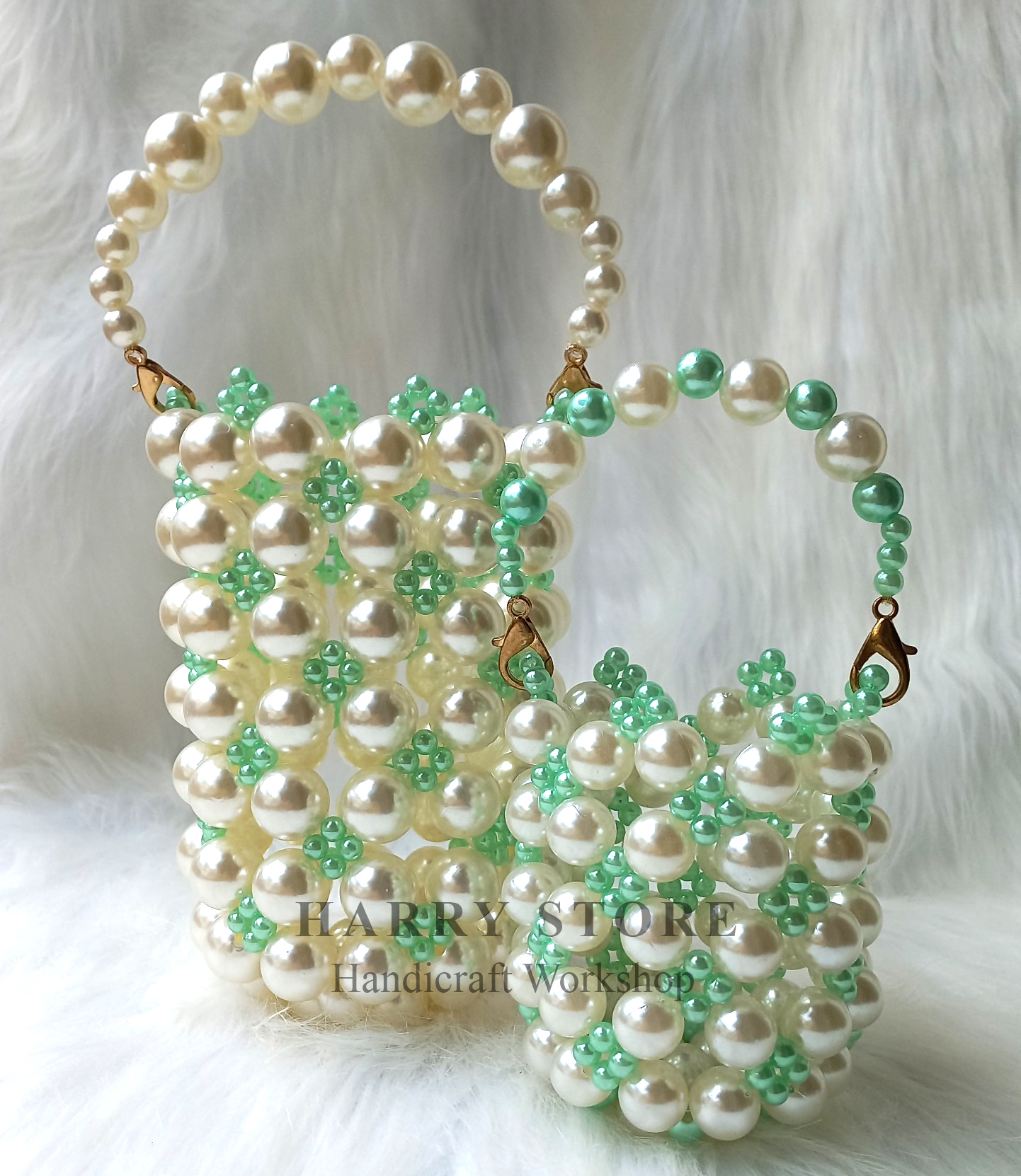Túi đan handmade hạt ngọc trai HRRB1-XN có dây đeo chéo dài 110cm, quyến rũ sành điệu phong cách hiện đại