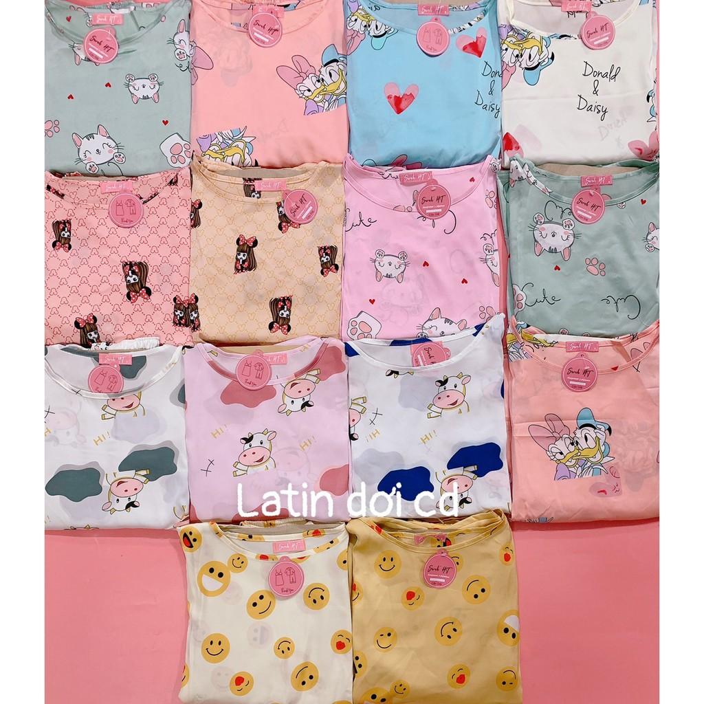 Bộ pijama lụa satin cổ tròn vải mềm-mịn-mát thấm hút mồ hôi tốt