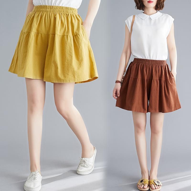 Quần nữ đùi quần short giả váy chất đũi 3 màu năng động