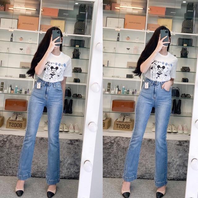 Quần Jean Loe Lưng Cao - Quần Loe Dáng Dài Line Bản To VNXK
