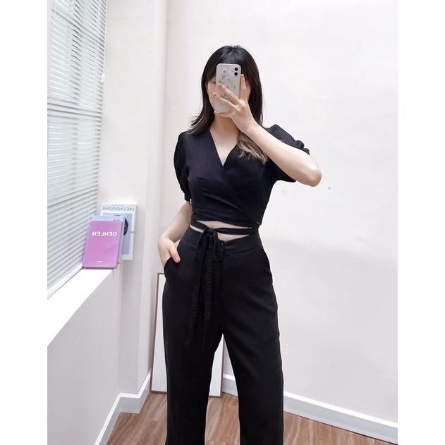 Áo croptop vạt chéo buộc eo hàng thiết kế vnd0622a04 by germe