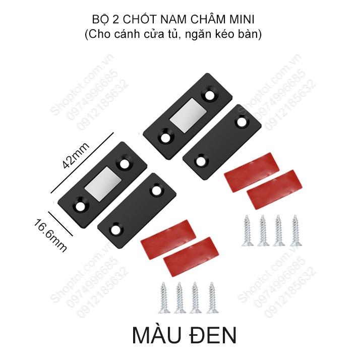 Bộ 2 chốt nam châm mini cho cửa tủ, ngăn kéo bàn với nam châm mỏng, lực hút mạnh có băng dính 2 mặt và vít kèm theo