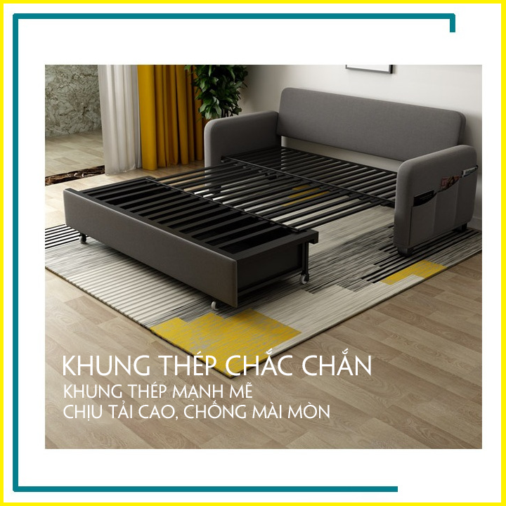 GIƯỜNG SOFA THÔNG MINH. GIƯỜNG SOFA ĐA NĂNG CÓ HỘC CHỨA ĐỒ KIÊM GHẾ SOFA. GHẾ SOFA GIƯỜNG CAO CẤP KHUNG THÉP CHỊU LỰC SƠN TĨNH ĐIỆN. KÈM 3 GỐI TONE SUR TONE