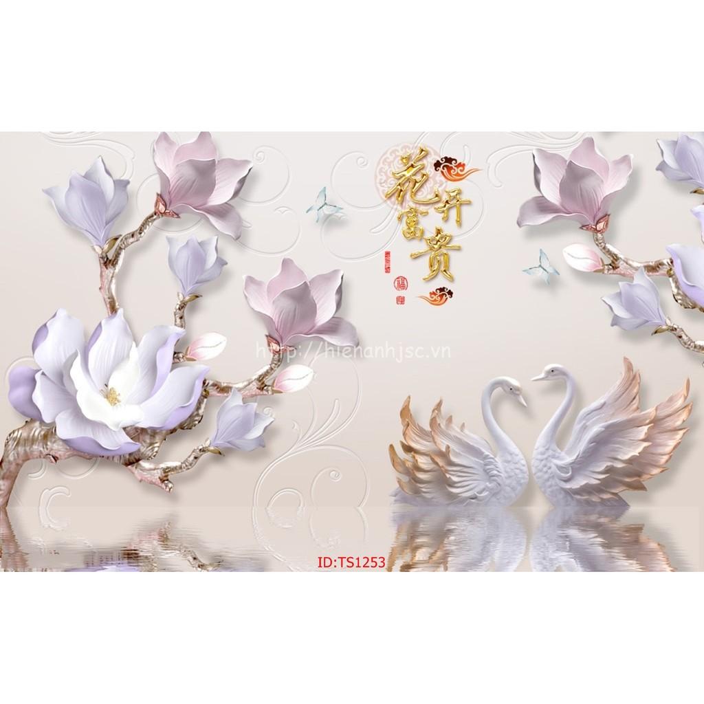 Tranh hoa mẫu đơn sang trọng, Tranh dán tường 3d hiện đại