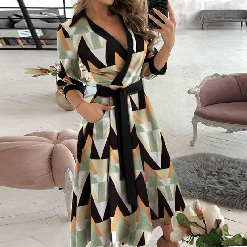 Đầm Nữ Công Sở Cổ Bẻ Dây Đầm Nữ Mùa Hè Áo In Chữ Đầm Thanh Lịch Cổ V Gợi Cảm Dài Mỏng đầm Dự Tiệc XXL