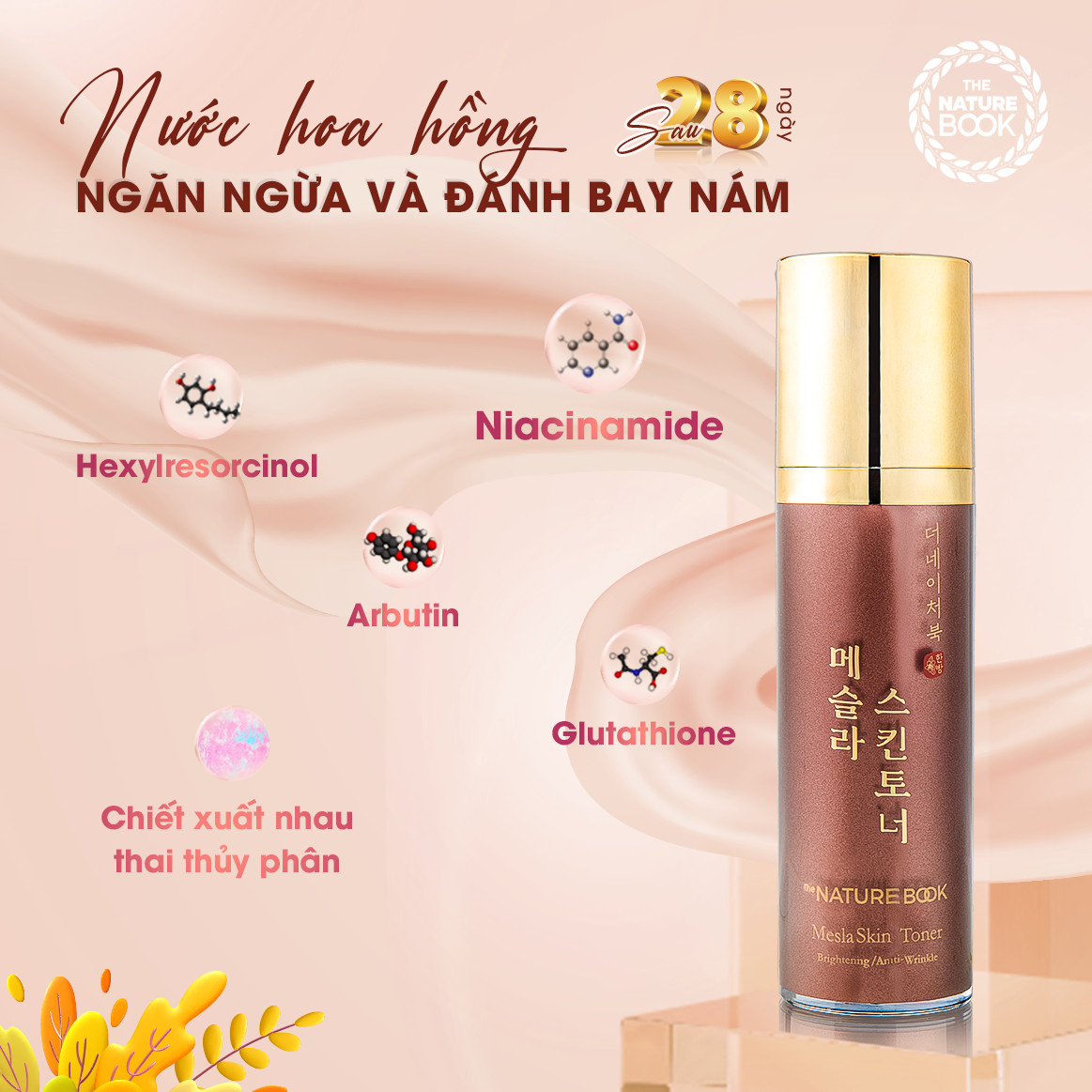 Nước hoa hồng The Nature Book dưỡng trắng ngừa nám da Mesla Skin Toner 120ml