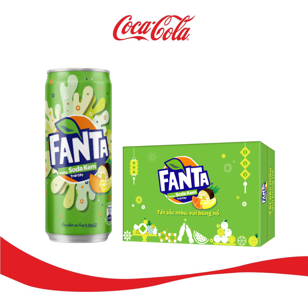 Thùng 24 Lon Nước Giải Khát Có Gas Fanta Soda Kem 320ml x 24