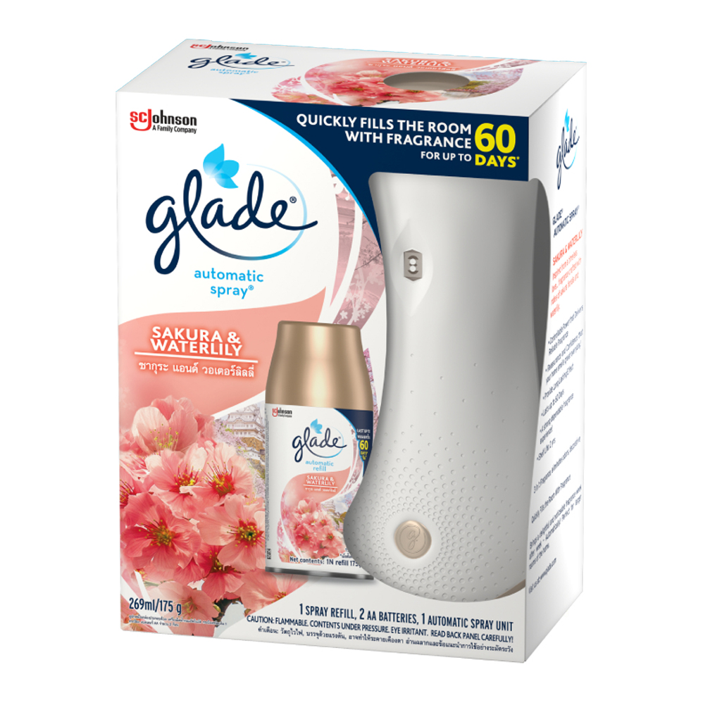 Bộ Máy & Lõi Xịt thơm phòng tự động GLADE Hương Hoa Anh Đào Lily 252ml