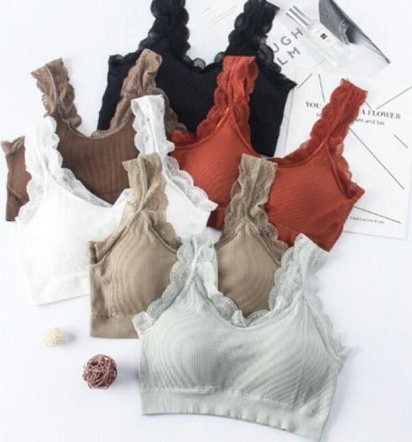 Áo Lót Nữ, Áo Bra Cotton Gân Tăm Phối Ren tập Yoga Gym 215 có mút ngực