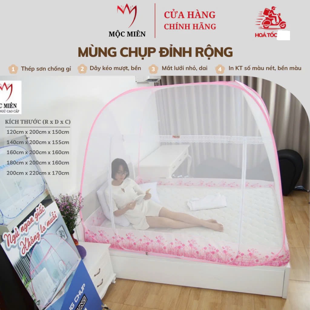 Màn Chụp , Mùng Chụp Cao Cấp Mộc Miên Đỉnh Rộng - Kích Thước 1,6mx2m - 1 cửa ( video , hình thật )