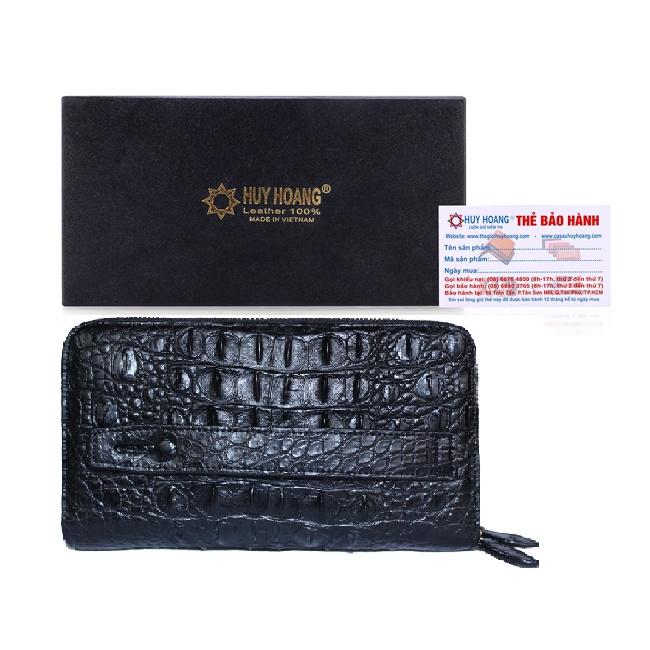 HT3738-39-40-41 - Bóp nữ da cá sấu Huy Hoàng nhiều ngăn gai cầm tay màu đen, nâu đỏ, vàng bò, nâu đất