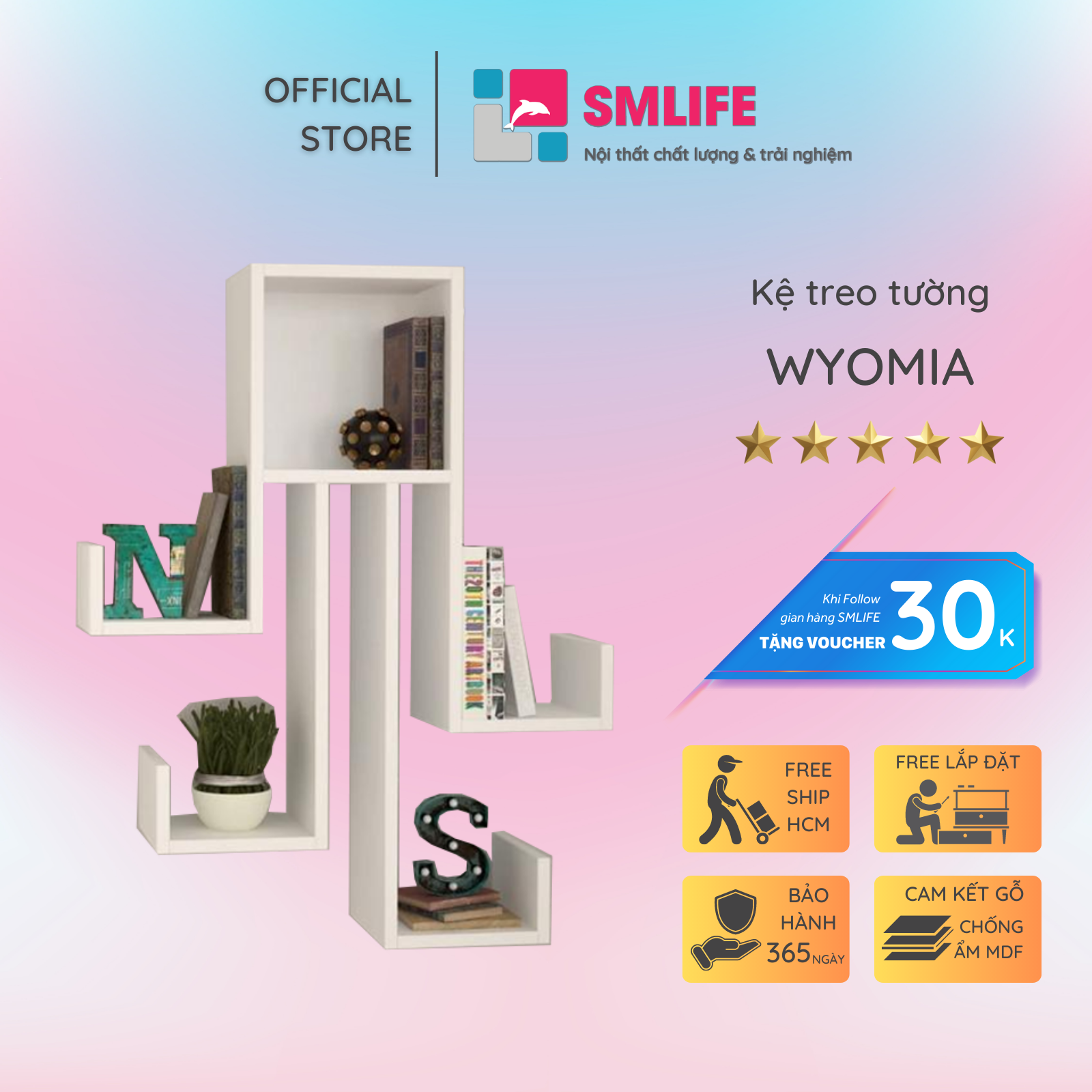 Kệ gỗ trưng bày kiểu dáng nhỏ gọn SMLIFE Wyomia